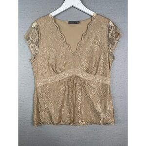 Apt. 9 Lace Babydoll Top Women Sz L Tan V-Neck Neutral Y2K Coquette Feminine